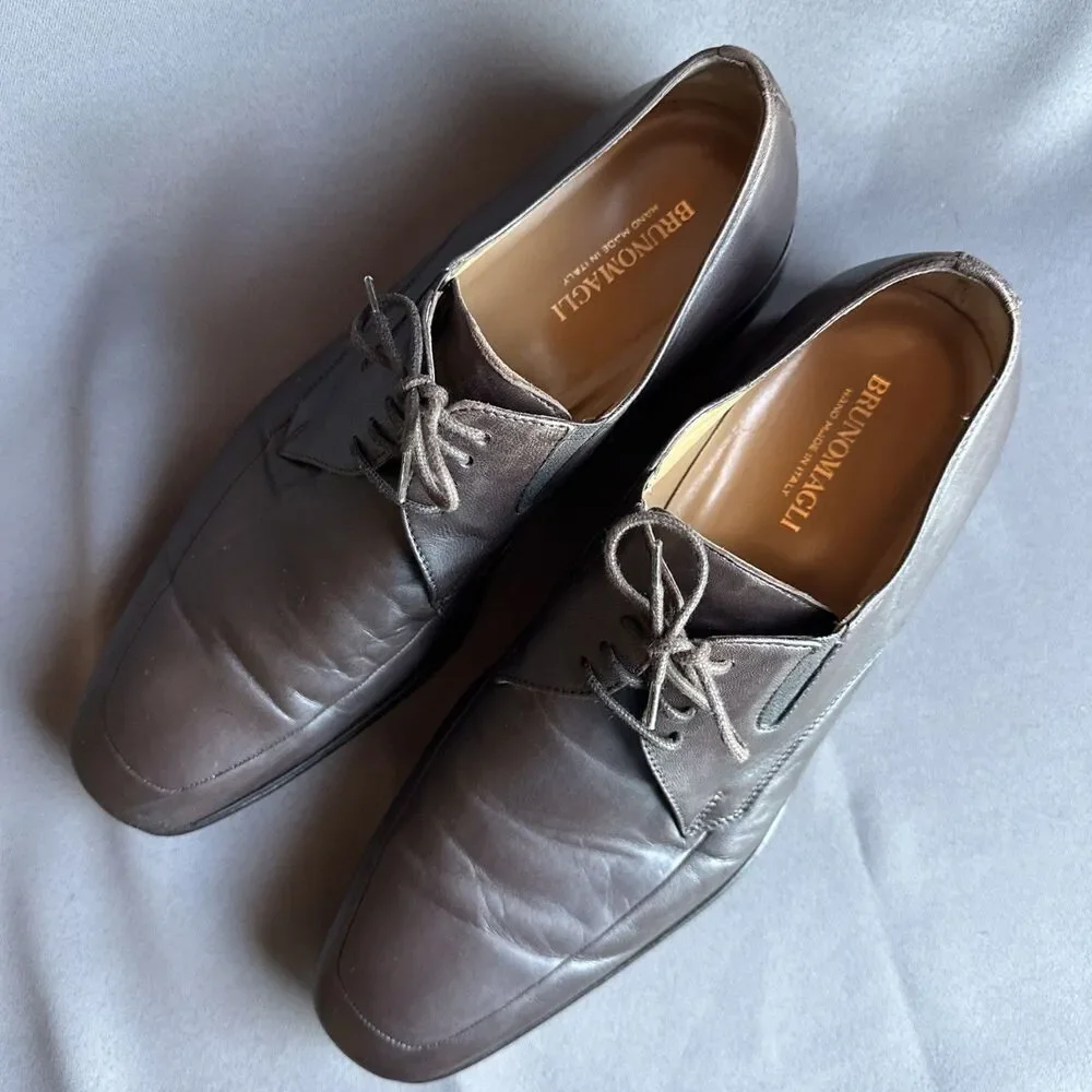 Bruno Magli Ranuncolo Deer Brown Leather Apron Toe Lace up Derby Italy Men 11 M